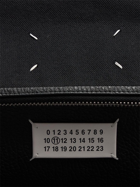 Grained leather & canvas crossbody bag