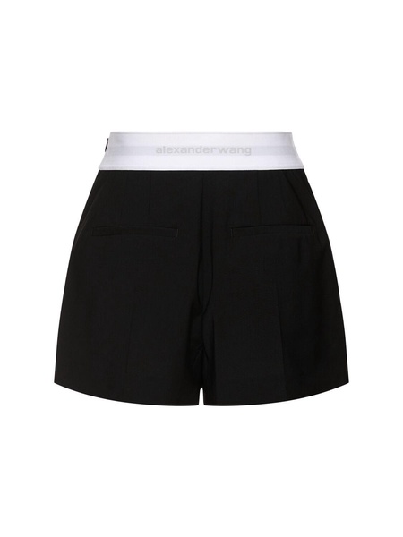 High waisted pleated wool shorts