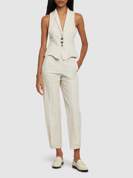 Cotton blend striped high rise pants