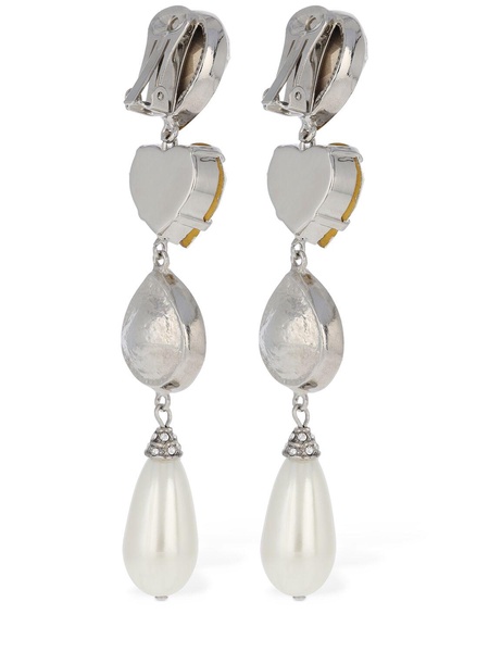 Crystal earrings w/ faux pearl pendants