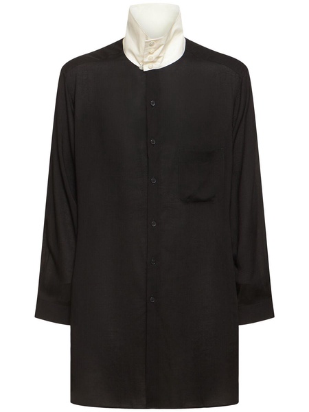 U-stand collar cotton blend shirt