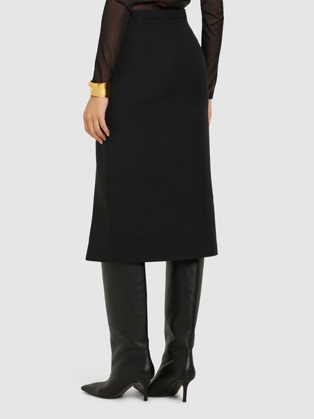 Wool blend gabardine side slit skirt