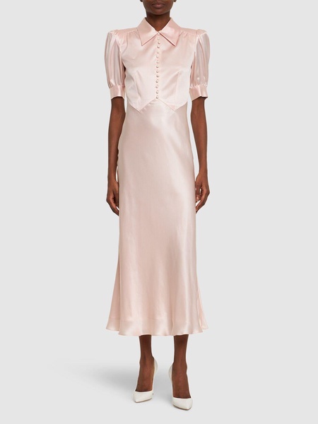 Silk satin short sleeve long dress