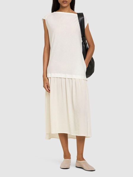 Crepe de chine & taffeta midi dress