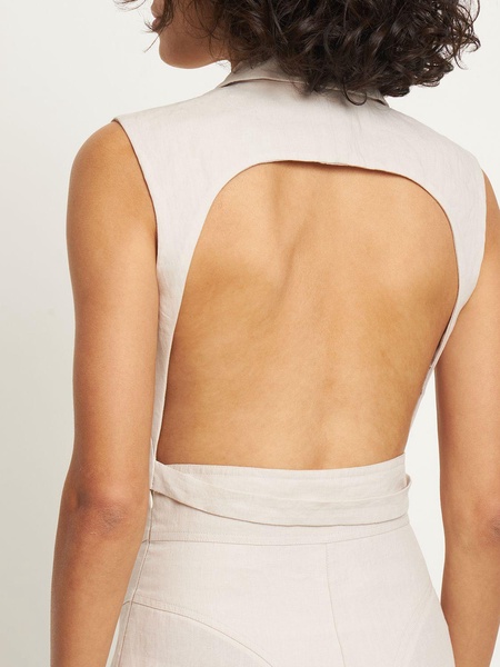Tailored linen open back crop vest