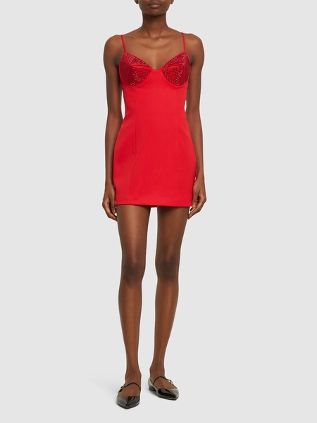 Embellished stretch wool mini dress