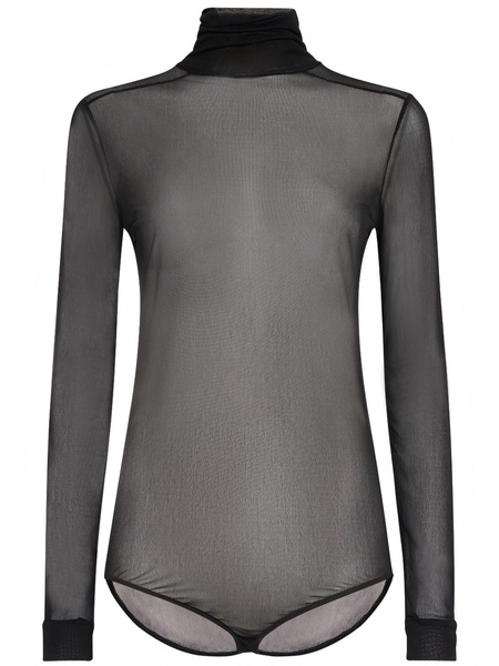 Sheer viscose jersey t-neck bodysuit