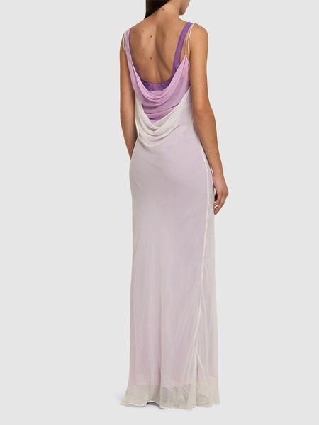 Tri-layered cowl neck satin long dress