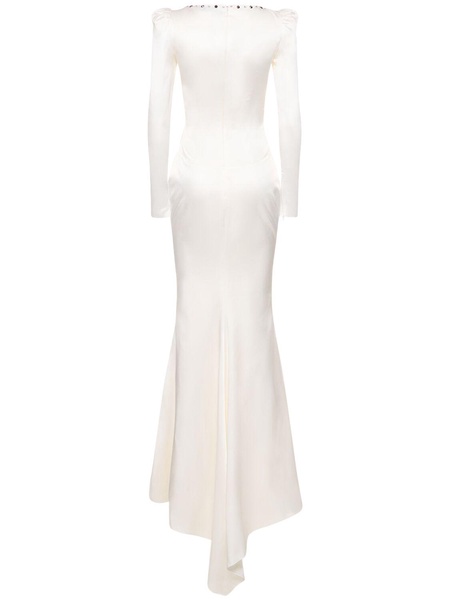 Studded silk satin long evening dress