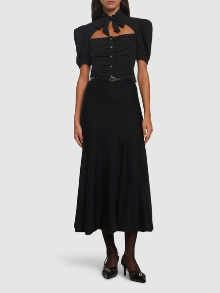 Draped silk shirt w/bow