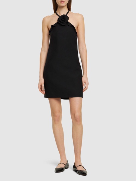 Wool & silk crepe rose h/neck mini dress