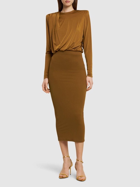 Viscose jersey high rise midi skirt