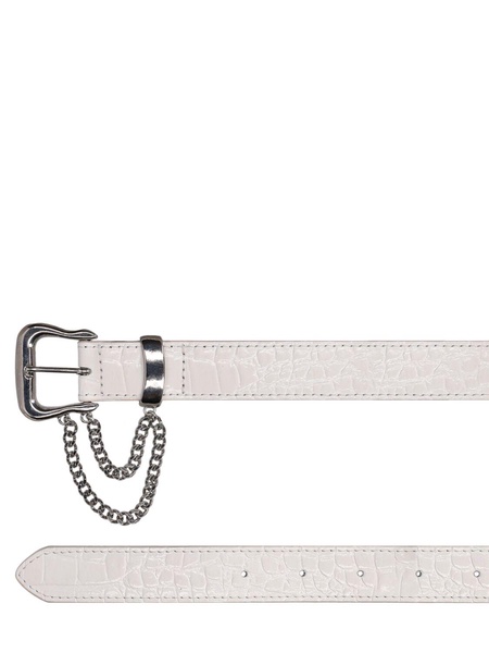 Embossed leather belt w/ chain