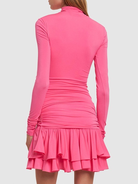 Jersey turtleneck draped mini dress