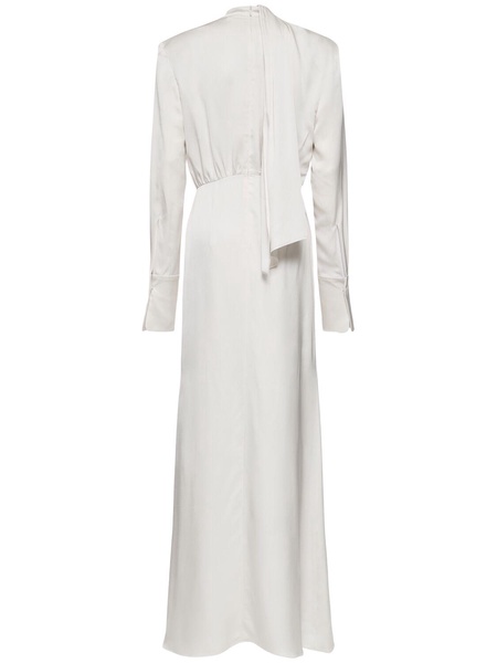 Silk satin long dress w/ scarf panel