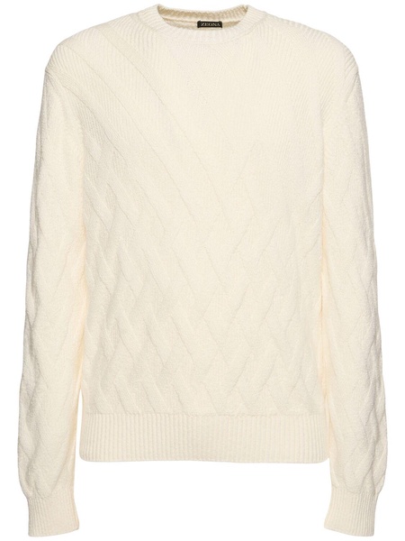 Geometric design cotton crewneck sweater