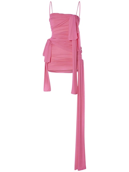 Draped tech jersey mini dress w/bows