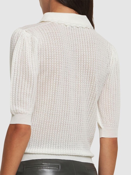 Embroidered wool knit top