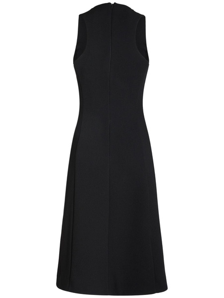 Fitted wool crepe midi dress w/slit