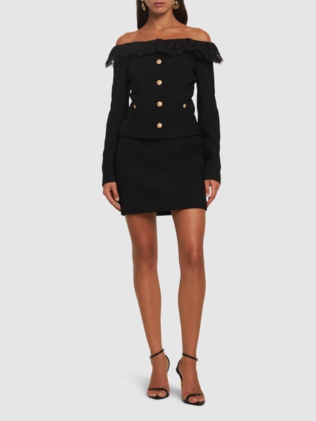 Tweed bouclé off-the-shoulder jacket