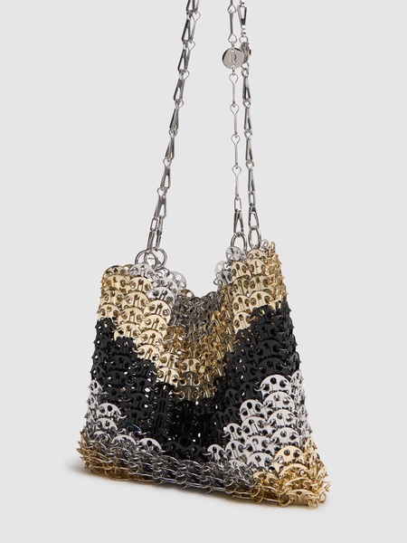 Metallic disc shoulder bag