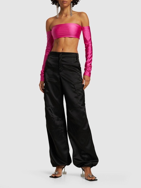 Lexi off-shoulder shiny lycra crop top