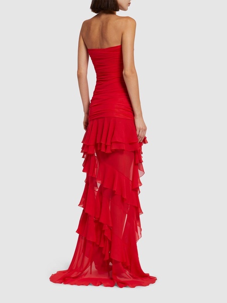 Strapless organza dress w/ruffles