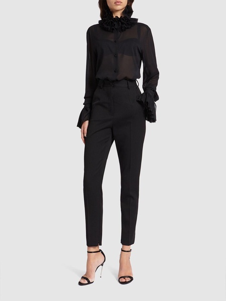 Wool gabardine cigarette tuxedo pants