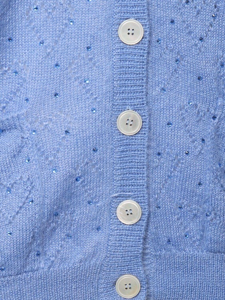 Knitted mohair long cardigan w/ crystals