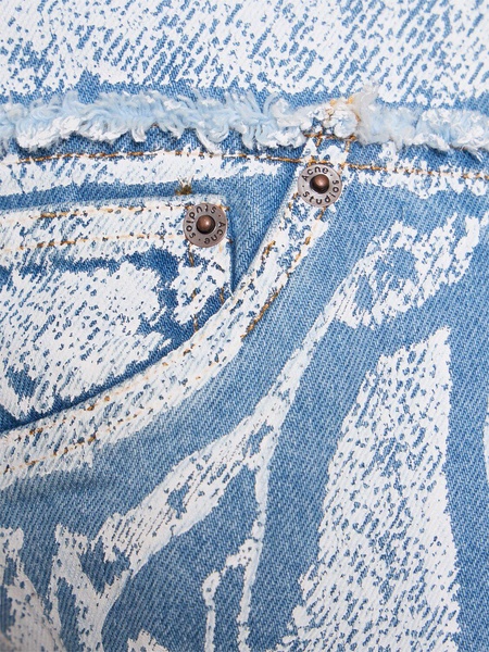 Coated denim collarless jacket