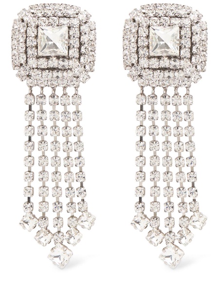 Square crystal earrings w/ fringes