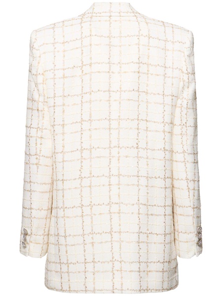 Oversized sequined checked tweed jacket