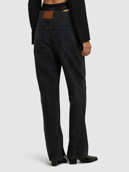 Slit hem jeans w/ mesh underwear