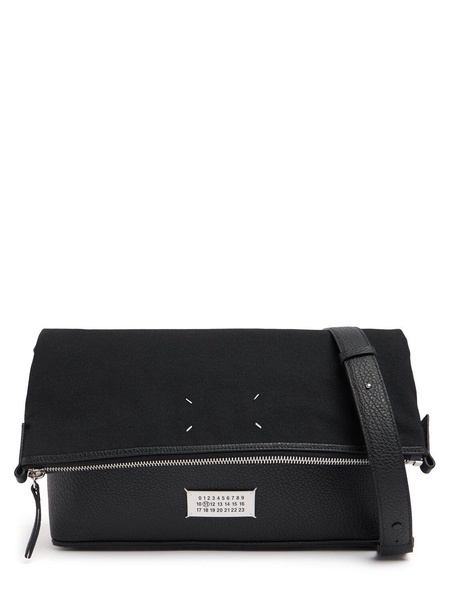 Grained leather & canvas crossbody bag
