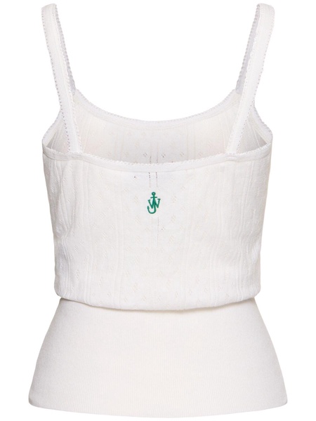 Cotton pointelle straight neck tank top