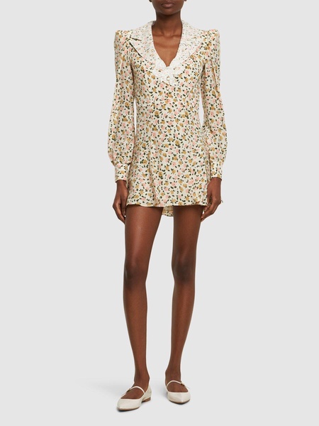 Printed silk long sleeve mini dress