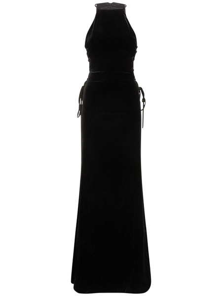 Velvet long dress w/ side lace-up