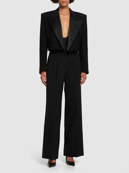 Wool blend cropped tuxedo jacket