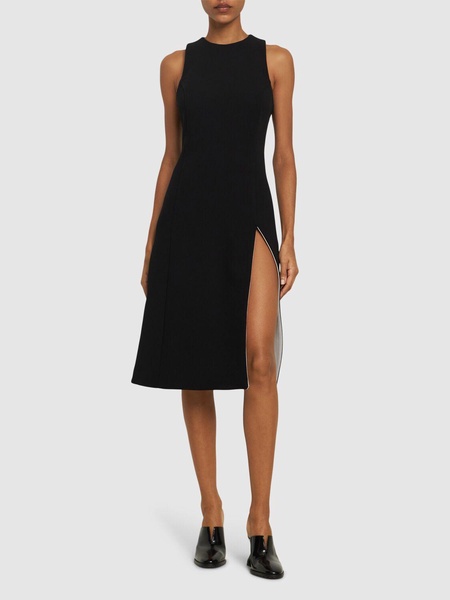 Fitted wool crepe midi dress w/slit