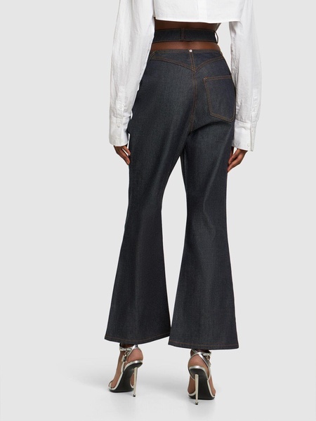 Butterfly raw cotton denim crop jeans