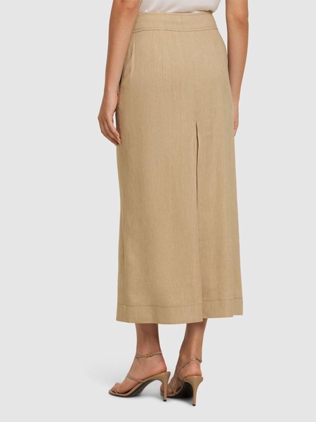Stretch linen blend midi skirt