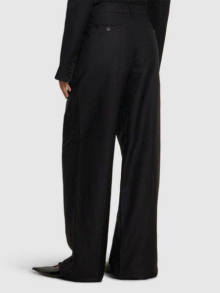 Pleated silk straight pants
