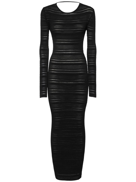 Striped sheer knit long dress