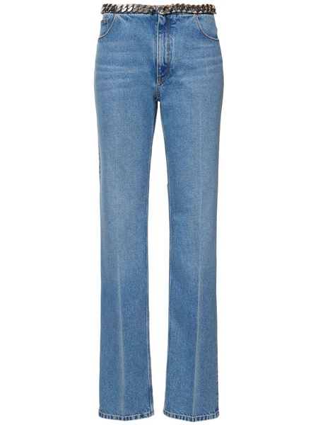 Chain belt denim straight jeans