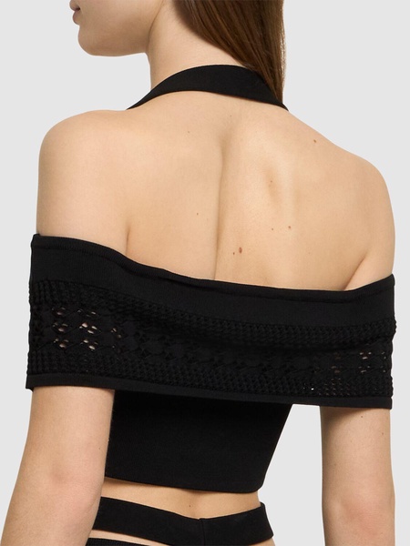 Stretch viscose knit top w/ mesh details