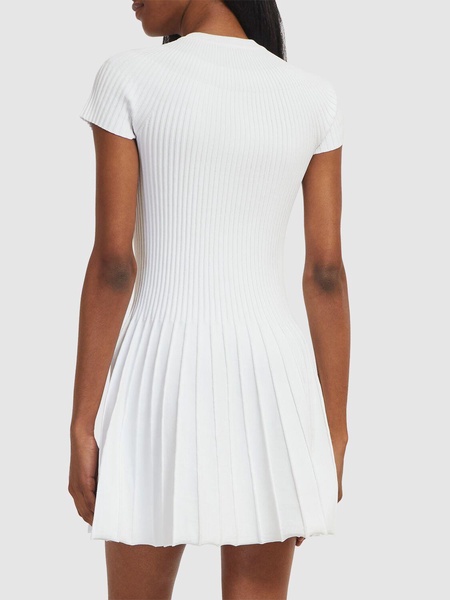 Pleated knit short sleeve mini dress