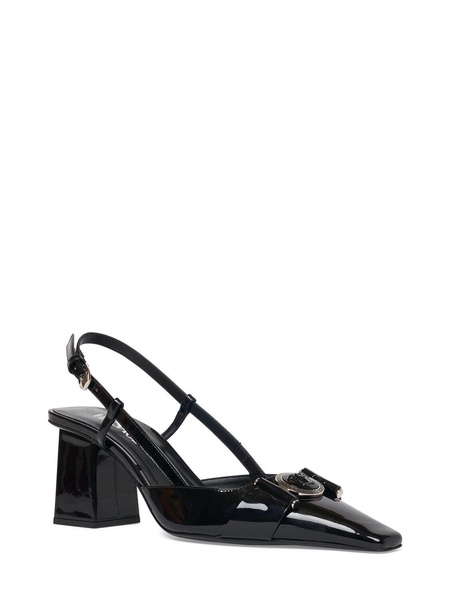 70mm Patent leather slingback pumps