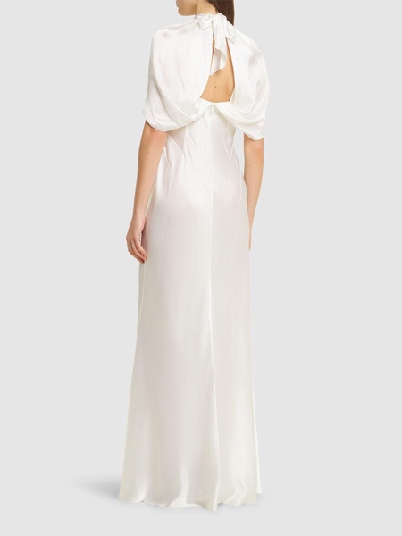 Short sleeve satin long dress