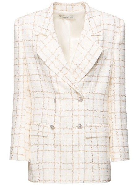 Oversized sequined checked tweed jacket
