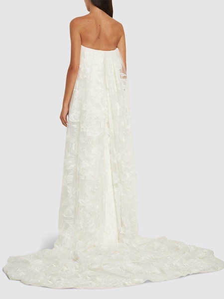 Galaxy satin cape corset bridal gown